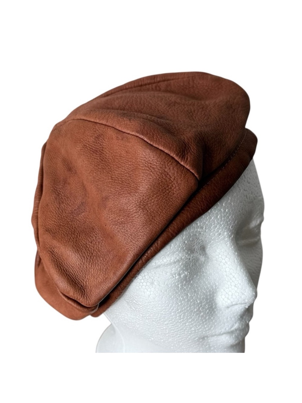 SUNDANCE Vintage Rust Brown Leather Beret Hat Buttery Soft Adjustable Boho